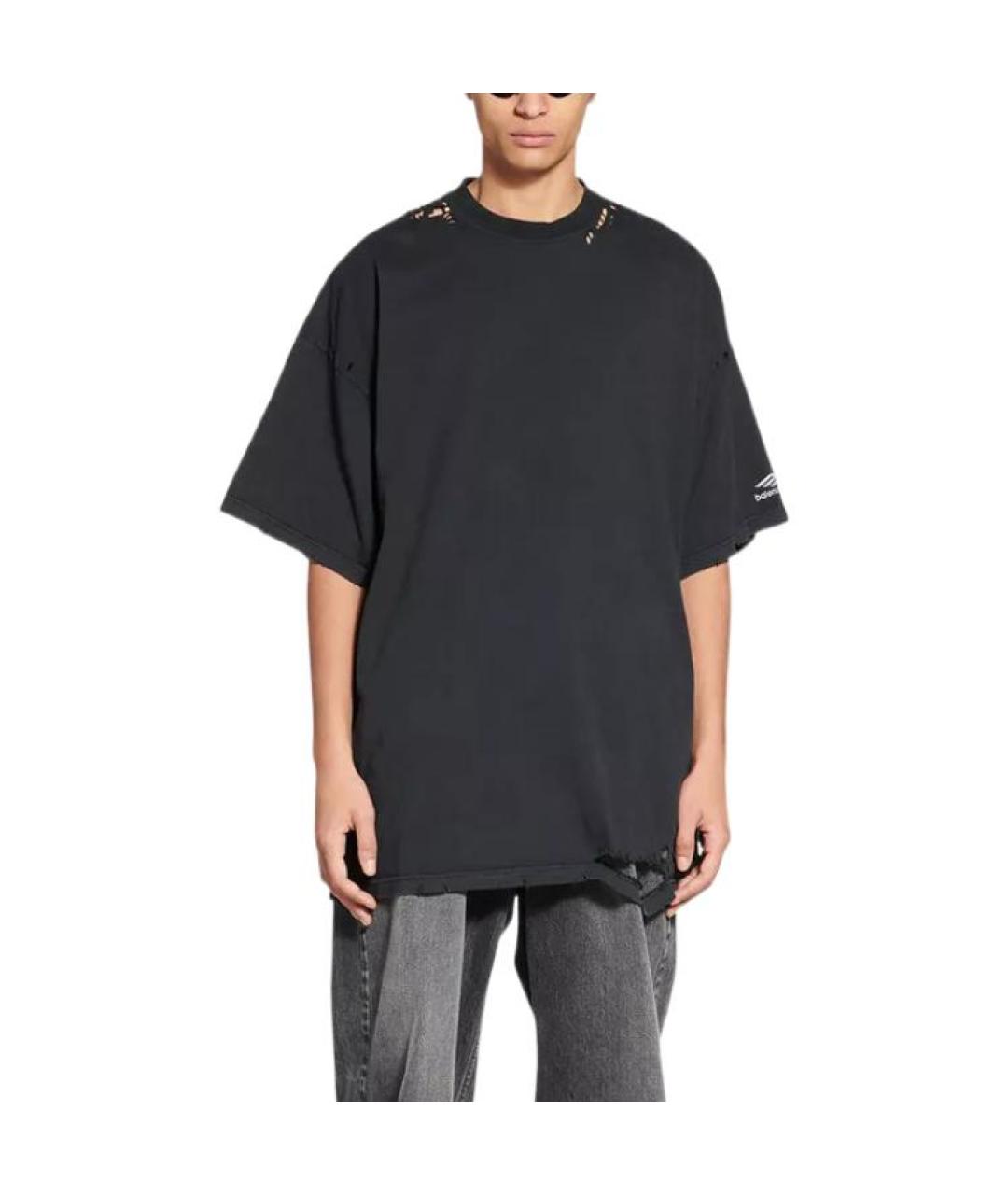 BALENCIAGA Черная хлопковая футболка, фото 3