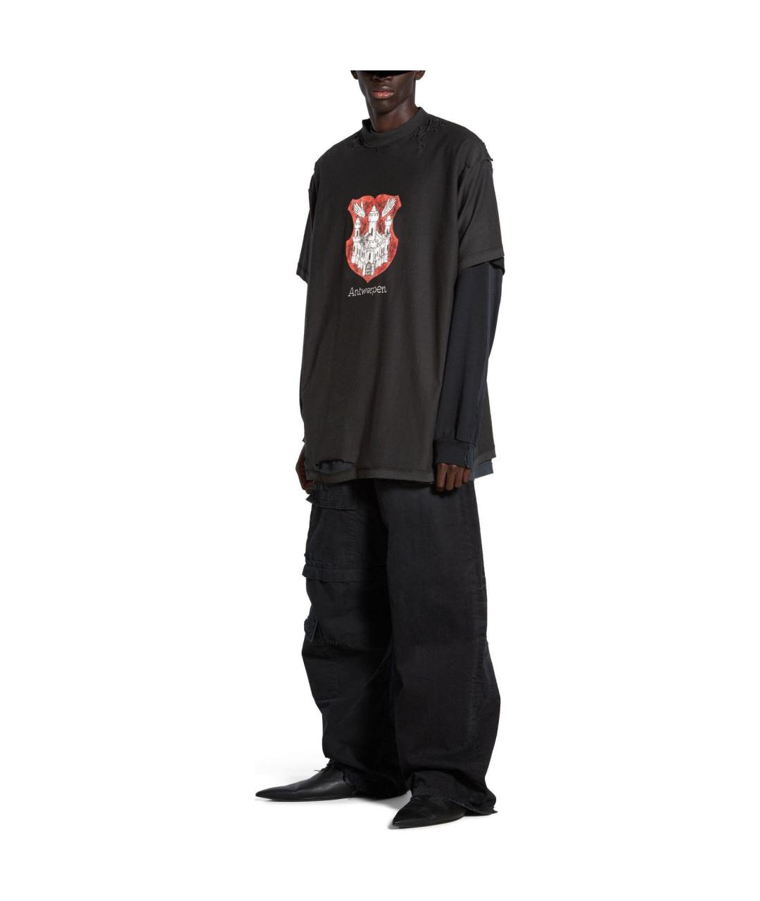 BALENCIAGA Черная хлопковая футболка, фото 3