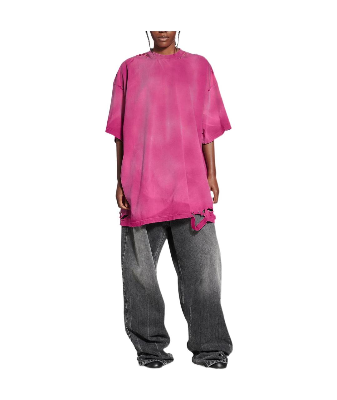 BALENCIAGA Фуксия хлопковая футболка, фото 3