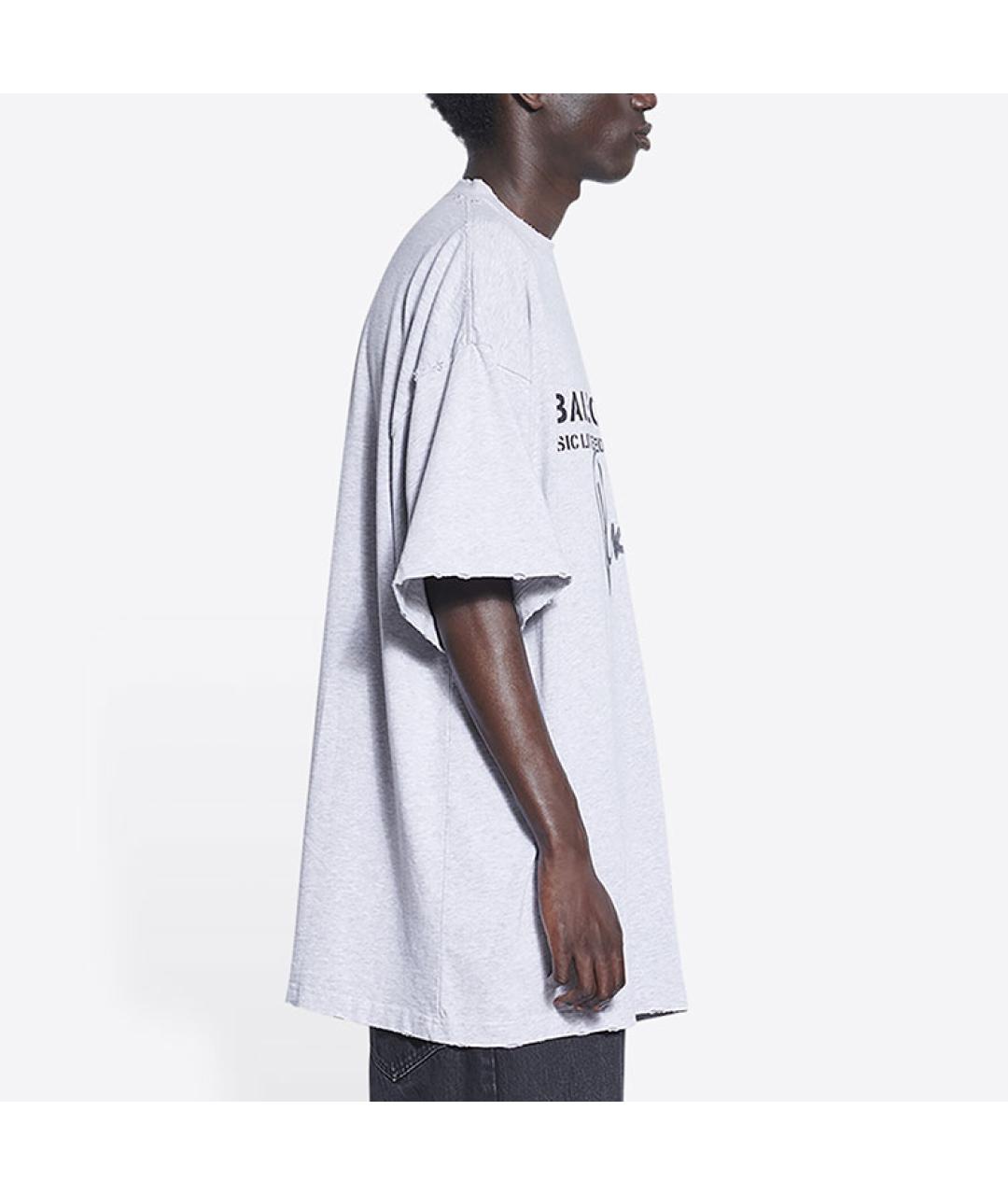 BALENCIAGA Серая хлопковая футболка, фото 4