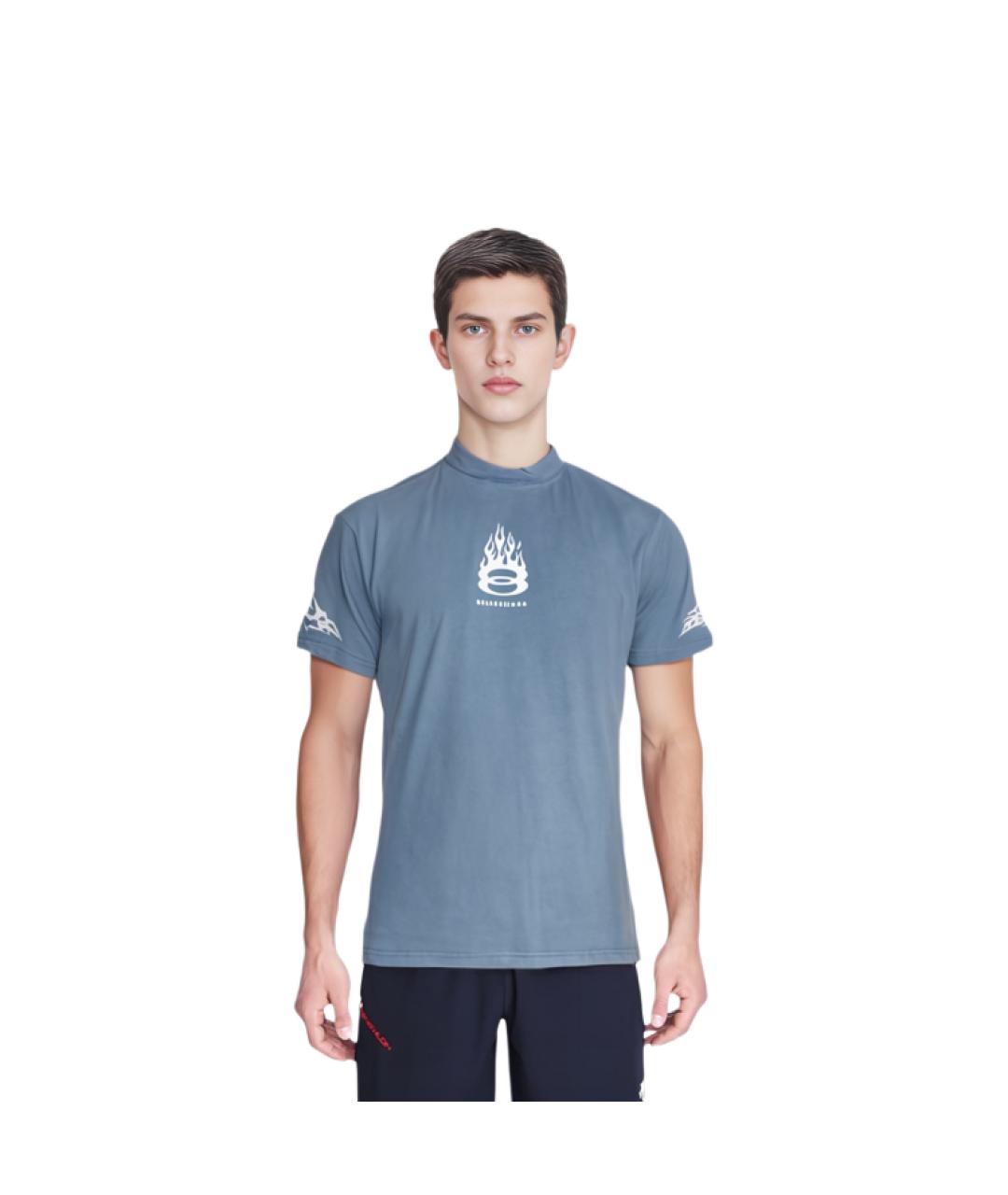 BALENCIAGA Голубая хлопковая футболка, фото 2