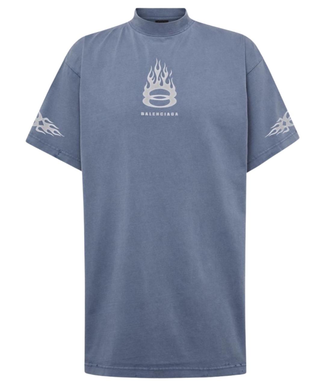 BALENCIAGA Голубая хлопковая футболка, фото 1