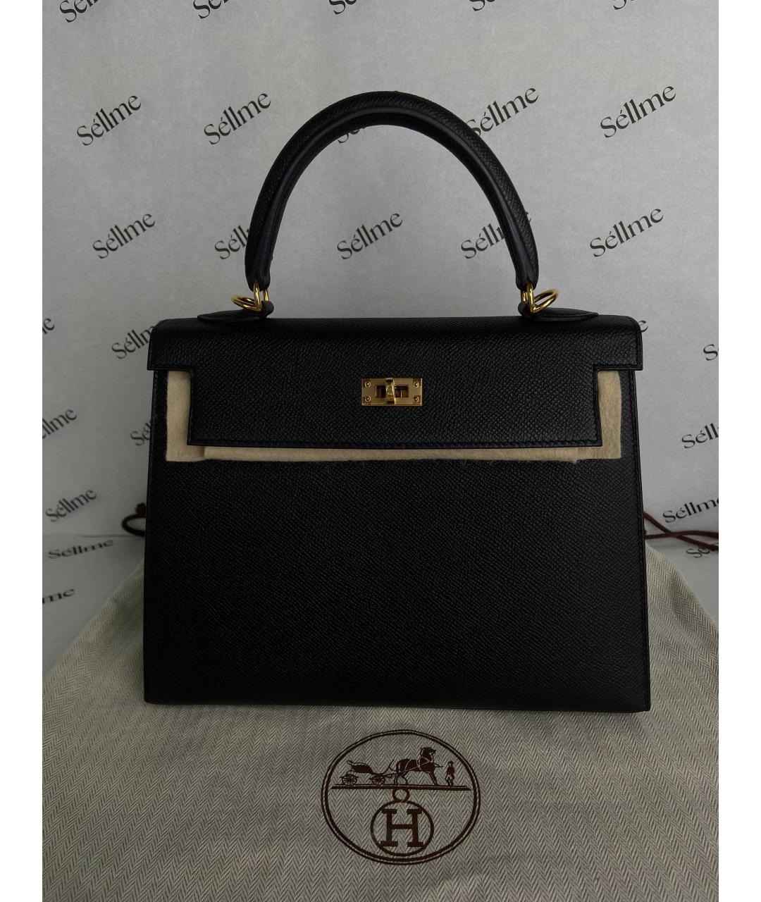 HERMES Черная кожаная сумка с короткими ручками, фото 8