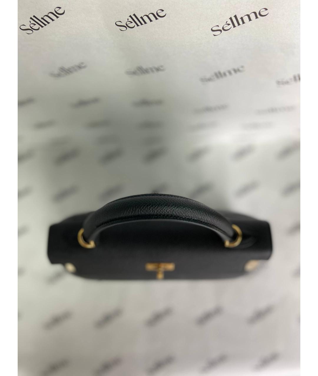 HERMES Черная кожаная сумка с короткими ручками, фото 5