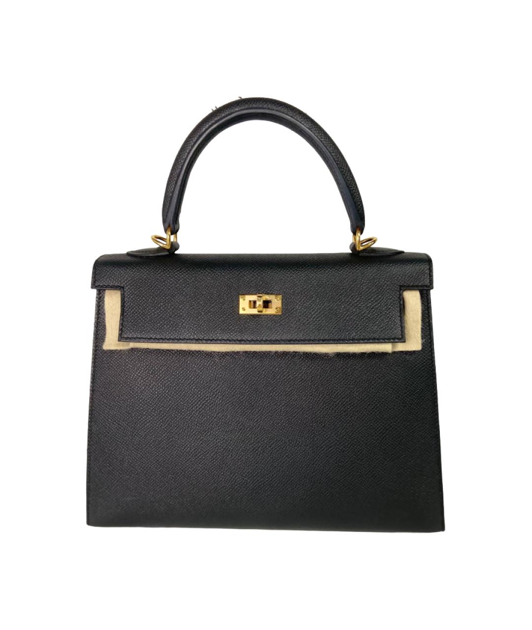 HERMES Черная кожаная сумка с короткими ручками, фото 1