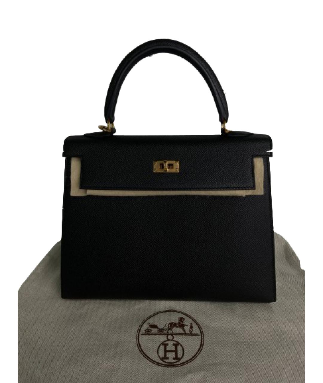 HERMES Черная кожаная сумка с короткими ручками, фото 9