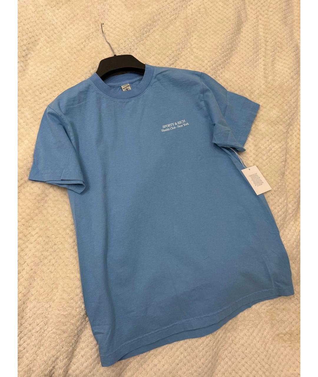 SPORTY AND RICH Голубая хлопковая футболка, фото 2