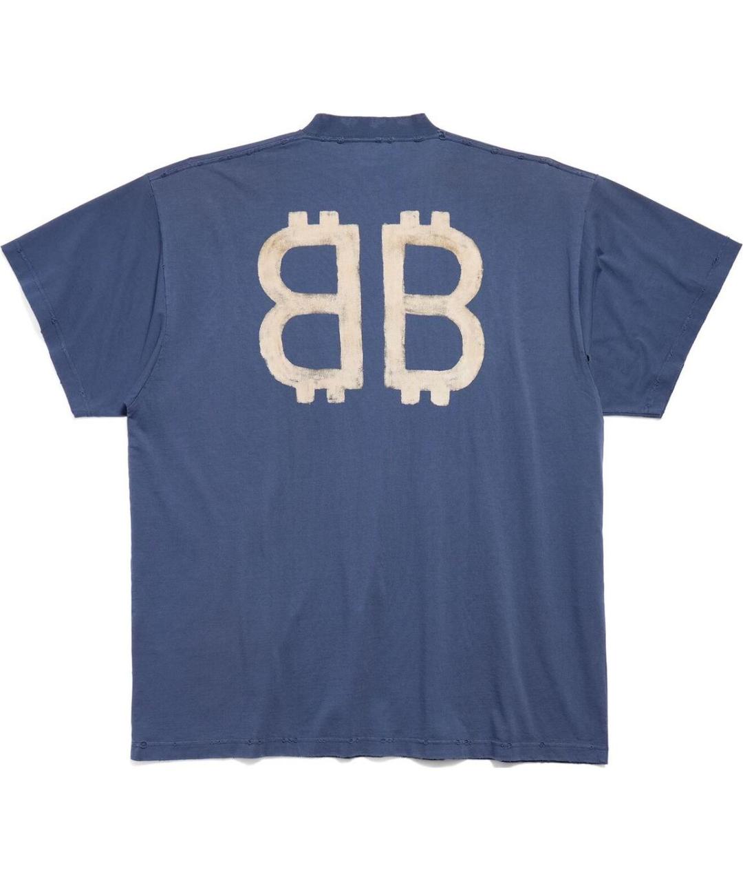 BALENCIAGA Синяя хлопковая футболка, фото 2