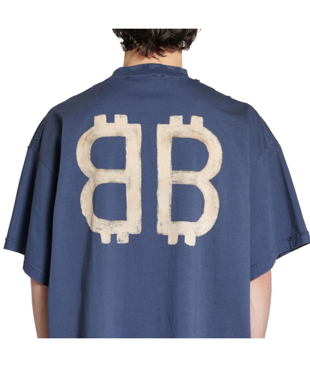 BALENCIAGA Синяя хлопковая футболка, фото 6