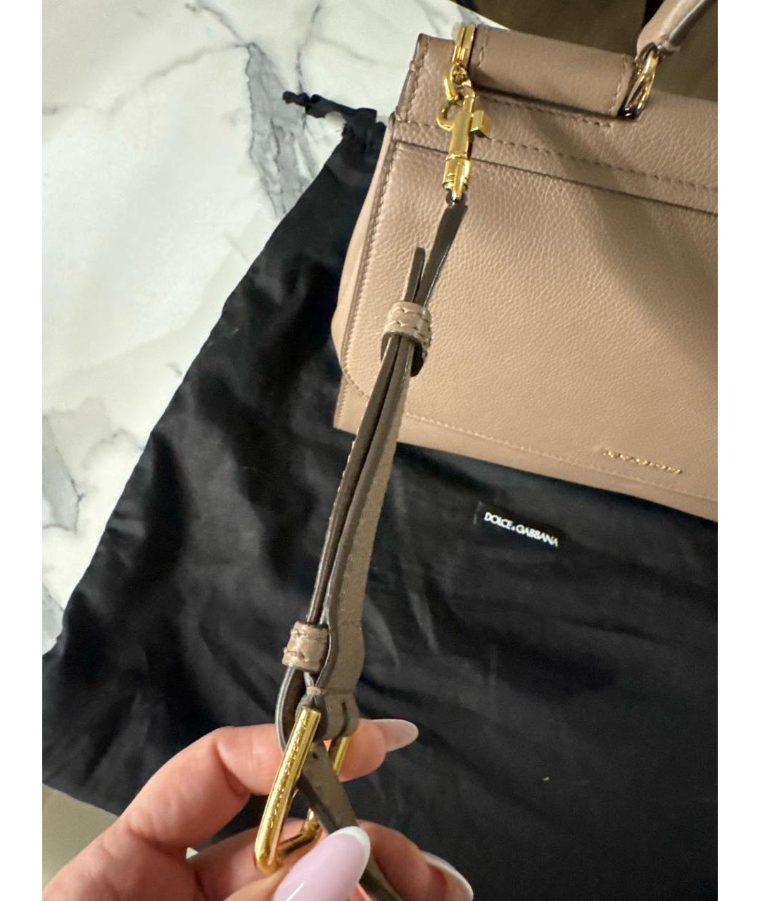DOLCE&GABBANA Бежевая кожаная сумка с короткими ручками, фото 4