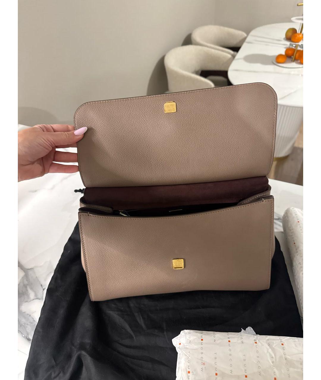 DOLCE&GABBANA Бежевая кожаная сумка с короткими ручками, фото 3