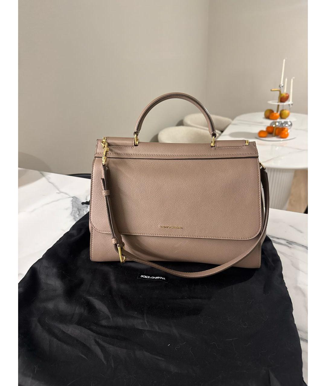DOLCE&GABBANA Бежевая кожаная сумка с короткими ручками, фото 9