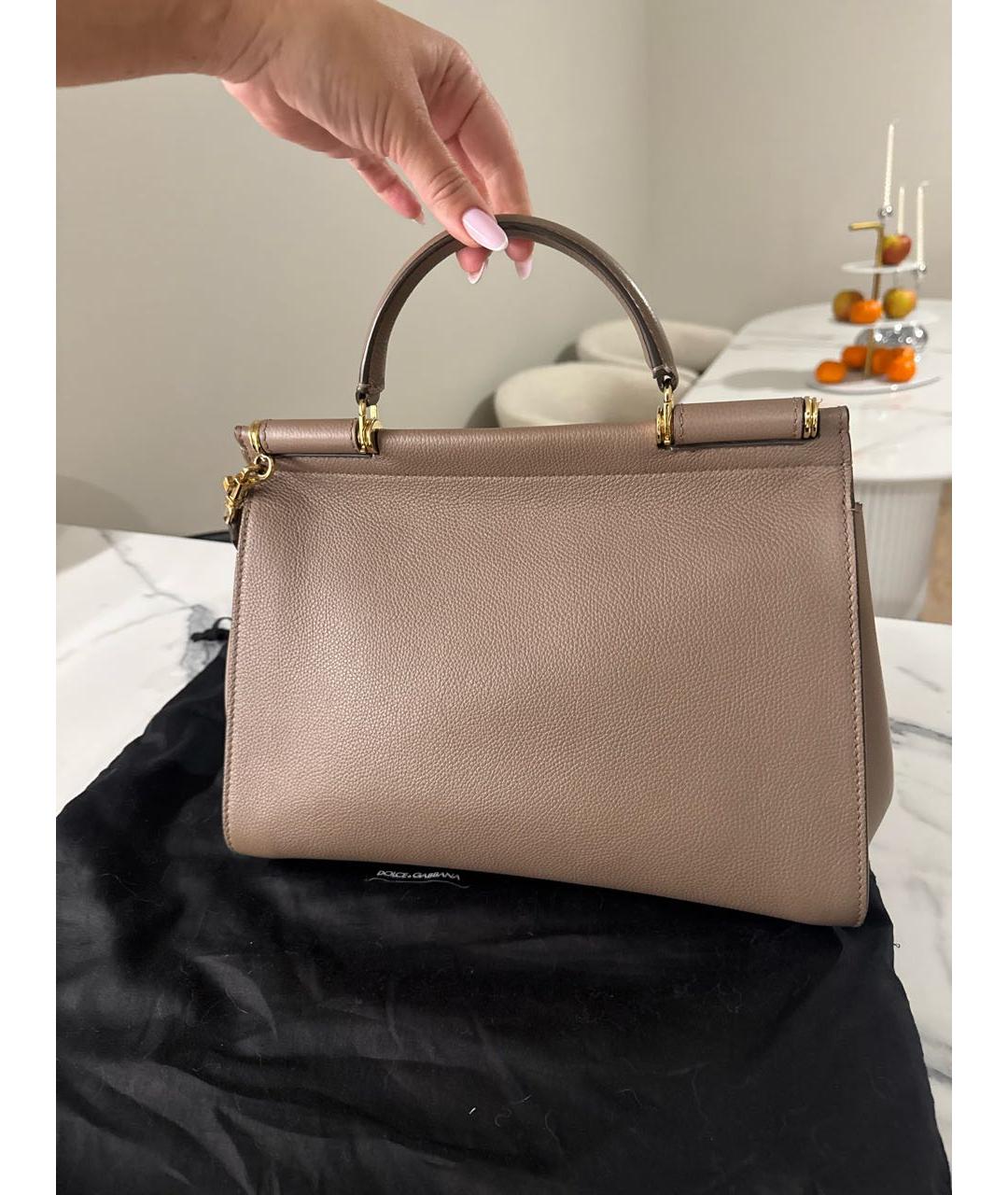 DOLCE&GABBANA Бежевая кожаная сумка с короткими ручками, фото 2
