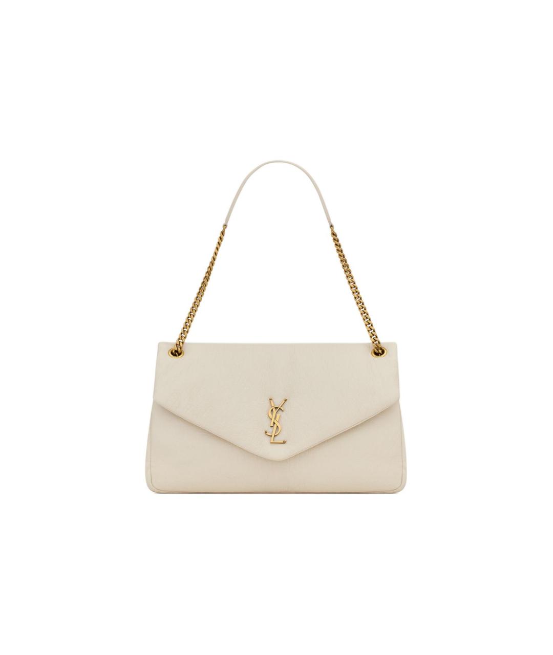 SAINT LAURENT Бежевая кожаная сумка через плечо, фото 8