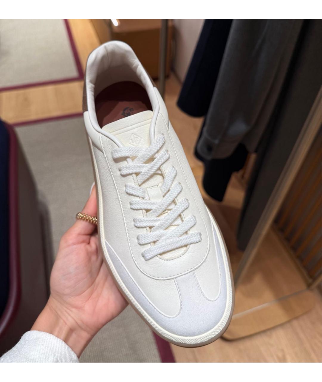 LORO PIANA Белые кожаные кеды, фото 7