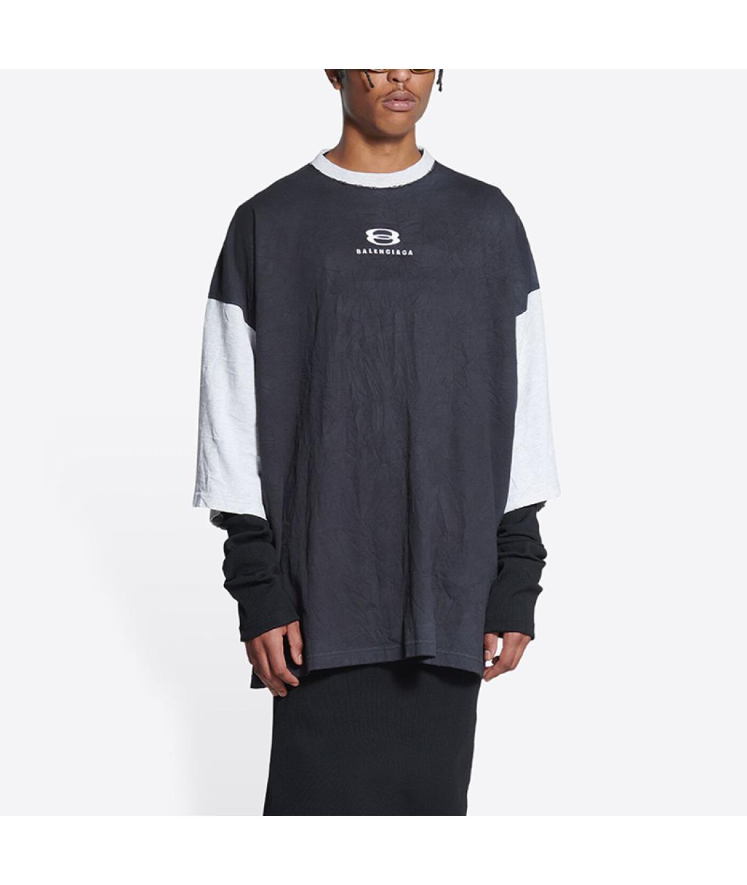 BALENCIAGA Антрацитовая хлопковая футболка, фото 3