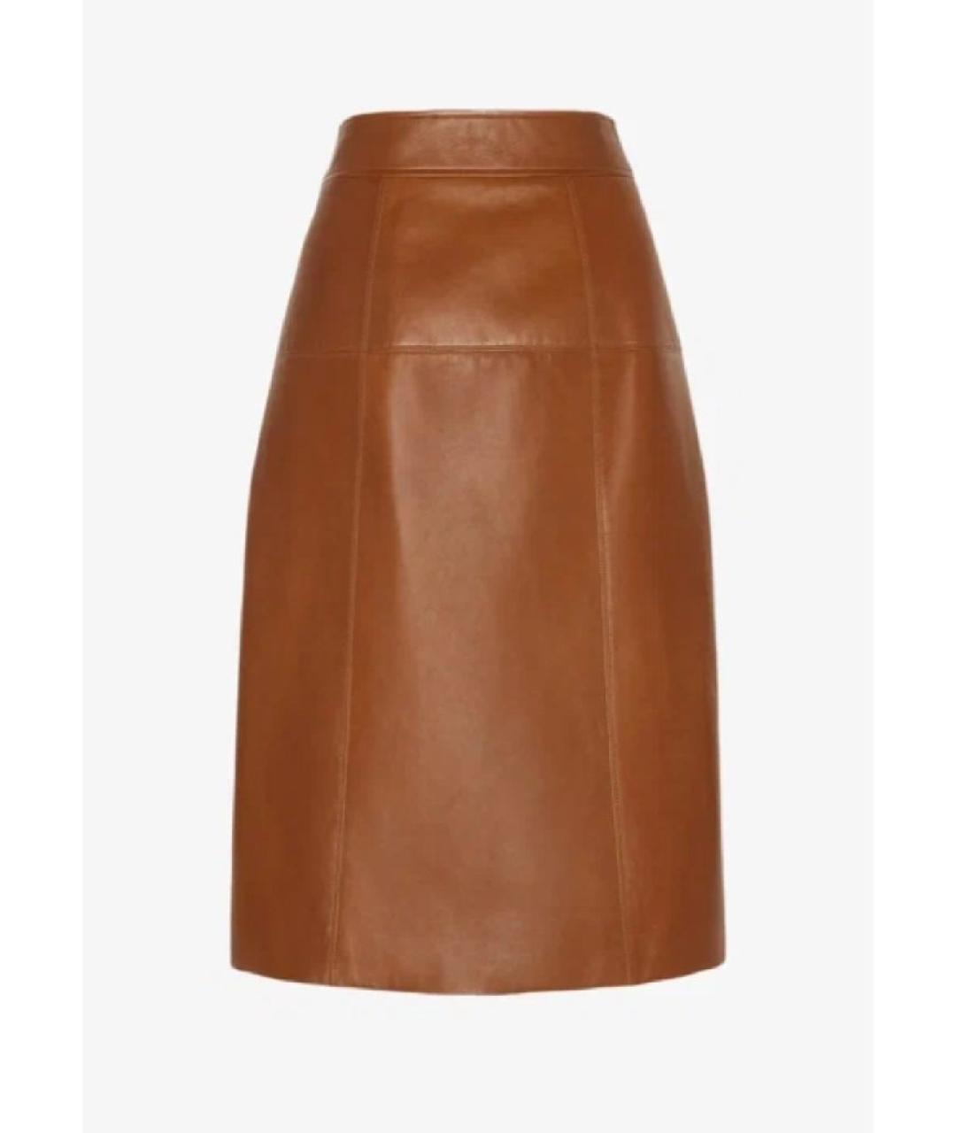 SAINT LAURENT Коричневая кожаная юбка миди, фото 2