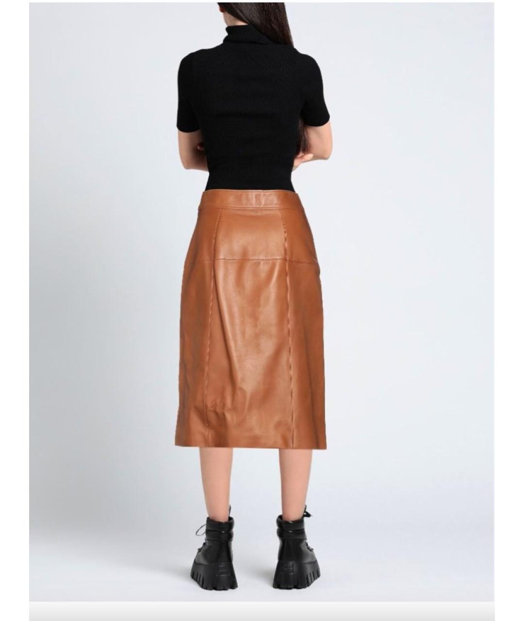 SAINT LAURENT Коричневая кожаная юбка миди, фото 6