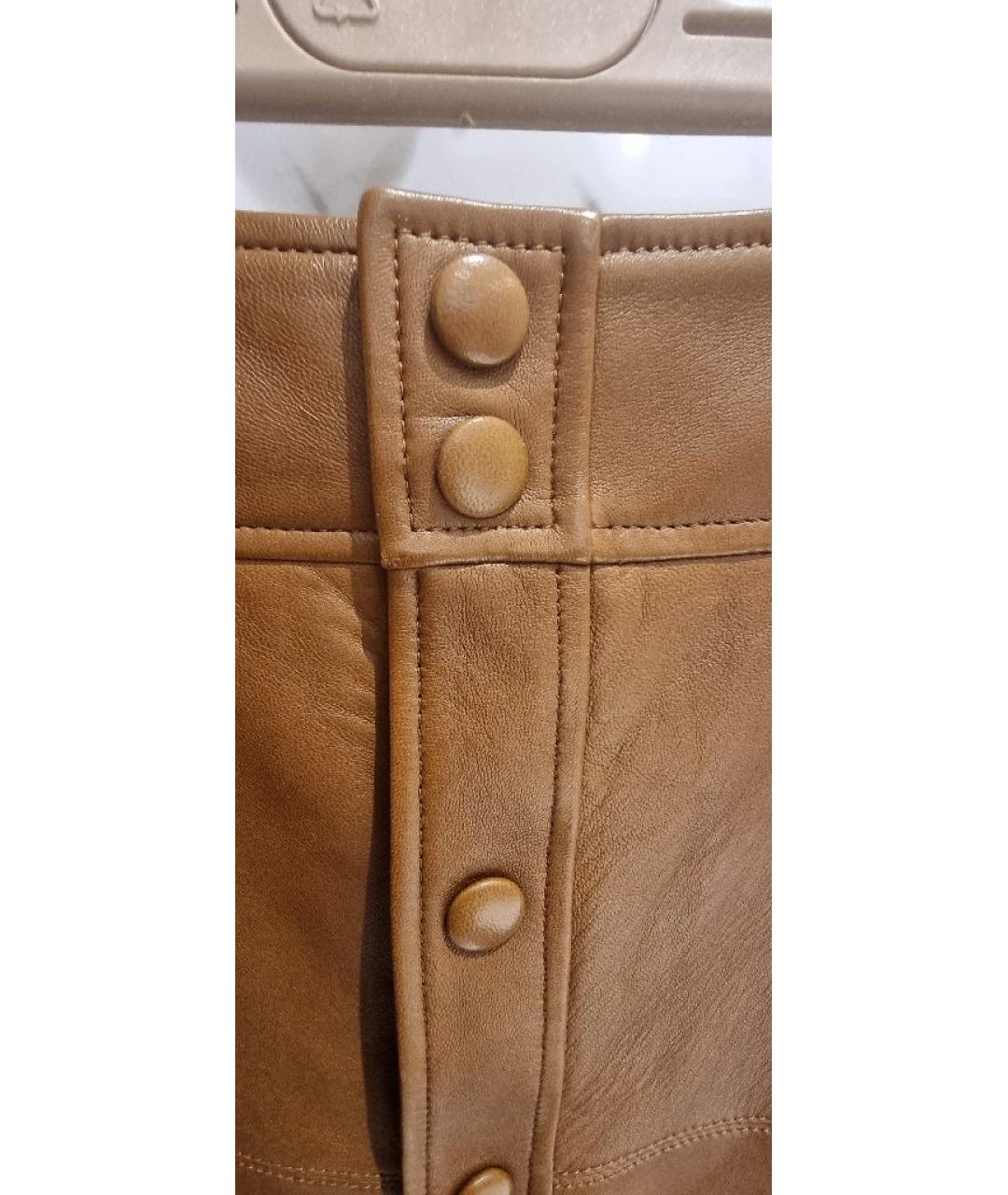 SAINT LAURENT Коричневая кожаная юбка миди, фото 4