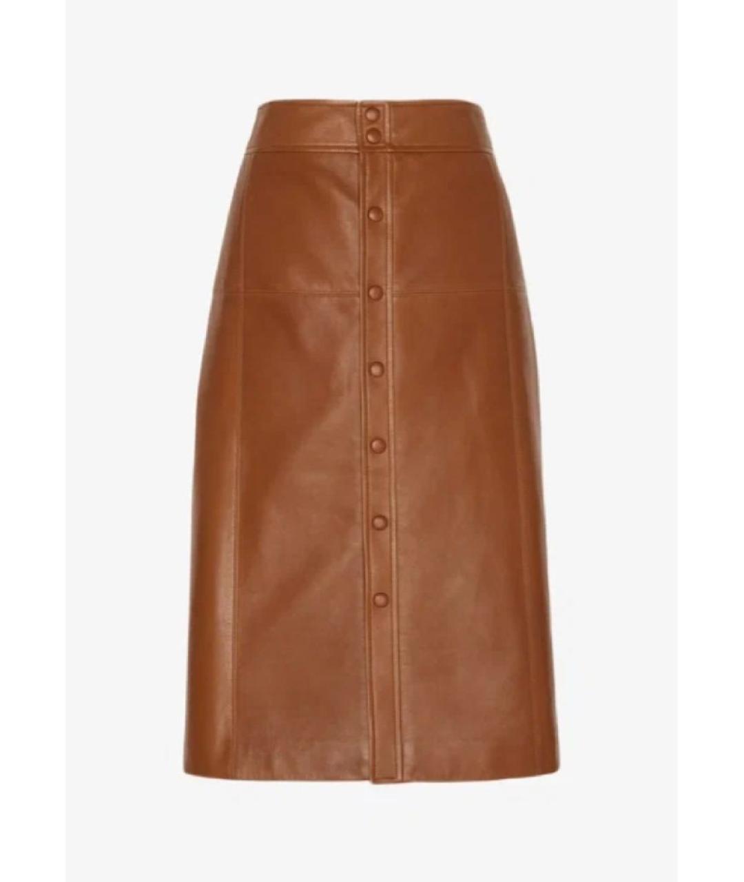 SAINT LAURENT Коричневая кожаная юбка миди, фото 10