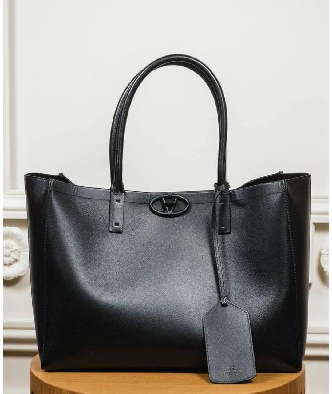 VALENTINO Черная кожаная сумка тоут, фото 8