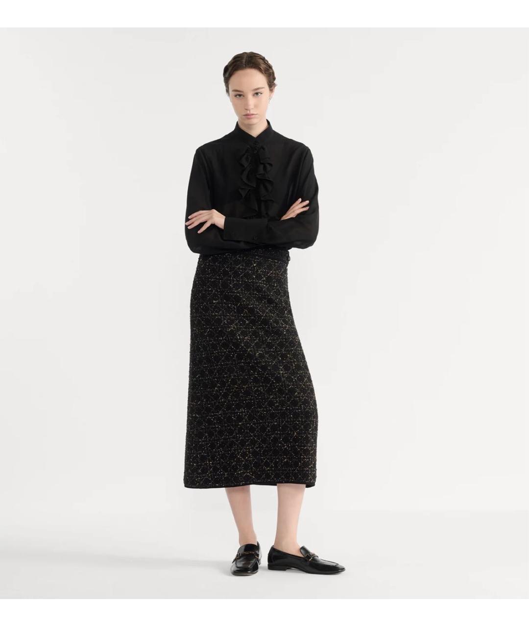 CHRISTIAN DIOR Черная твидовая юбка миди, фото 2