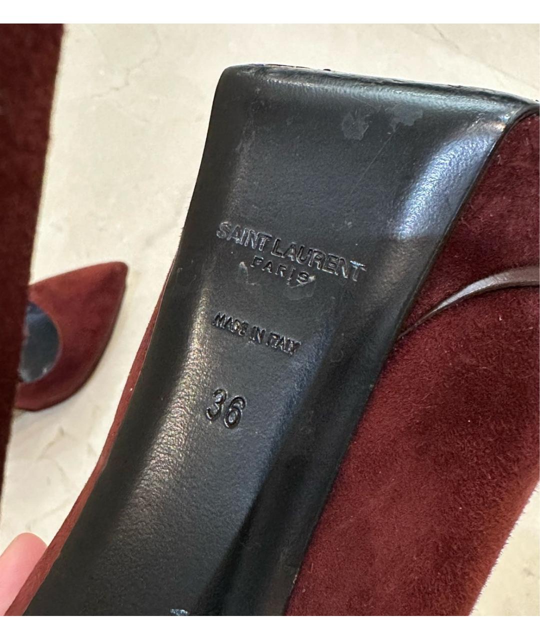 SAINT LAURENT Бордовые замшевые туфли, фото 5