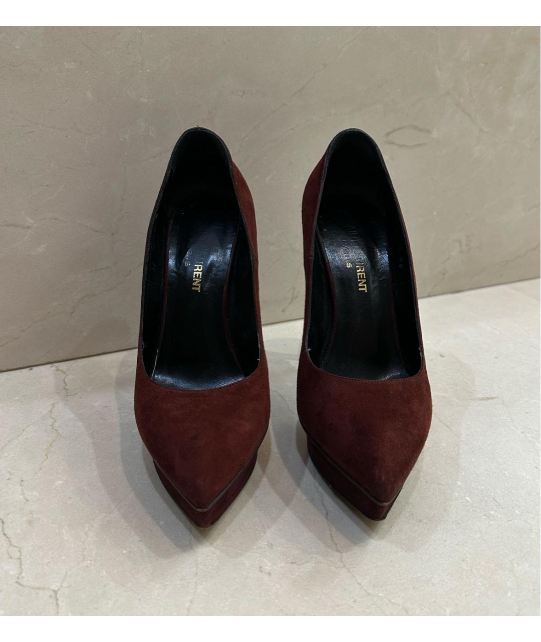 SAINT LAURENT Бордовые замшевые туфли, фото 2