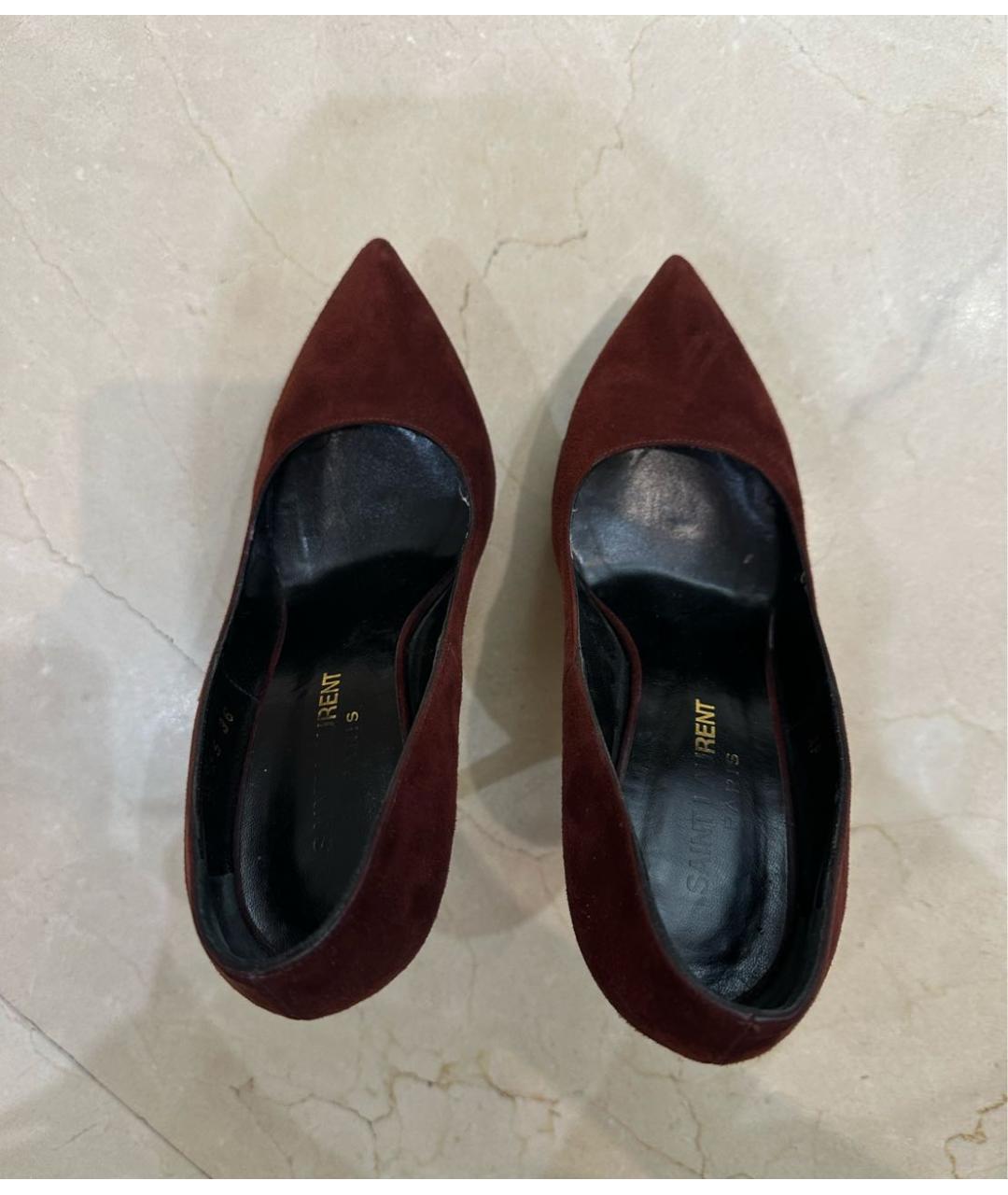 SAINT LAURENT Бордовые замшевые туфли, фото 3