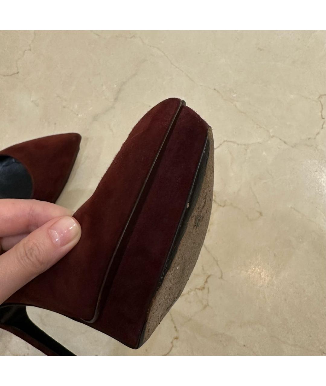 SAINT LAURENT Бордовые замшевые туфли, фото 6