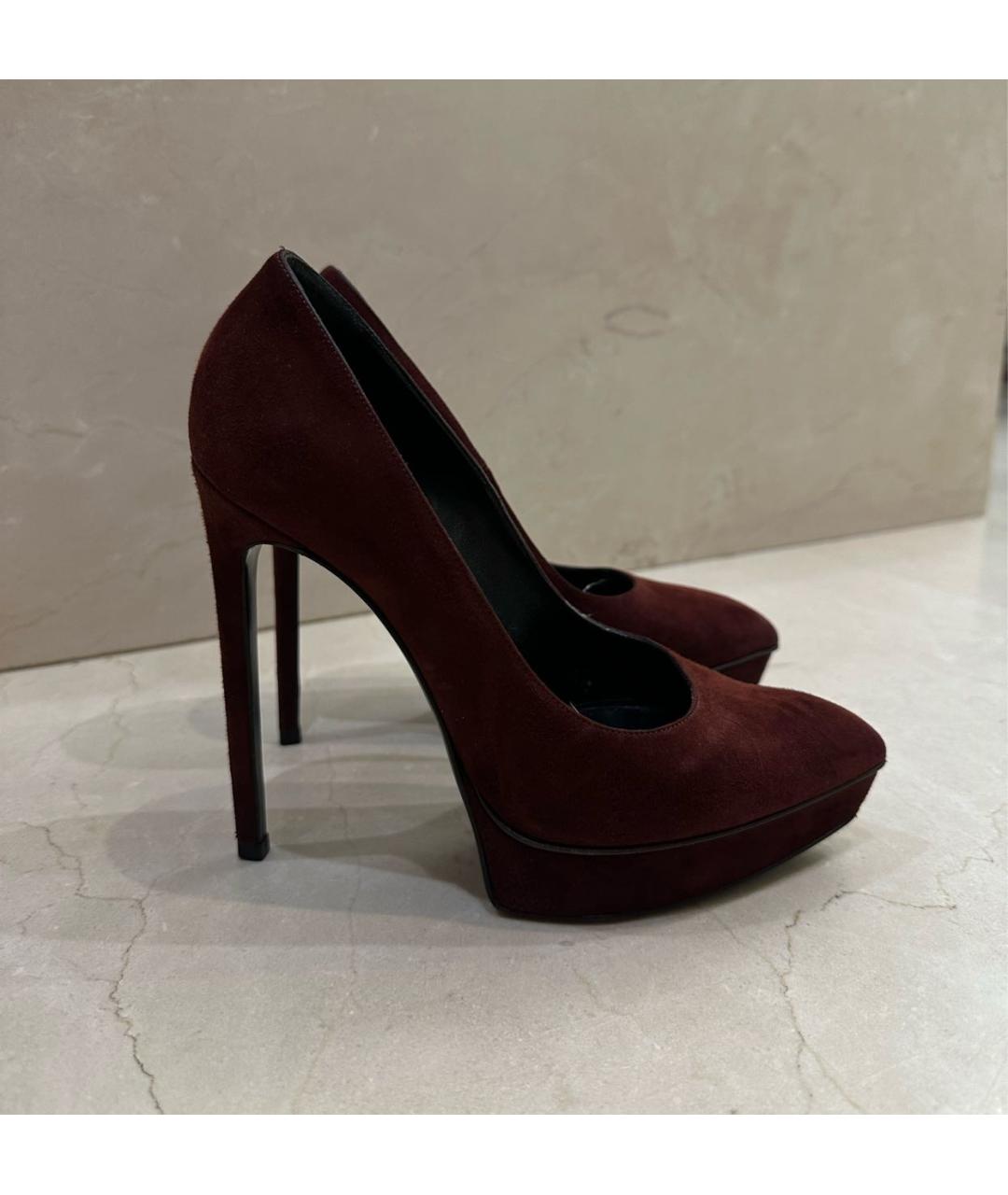 SAINT LAURENT Бордовые замшевые туфли, фото 7