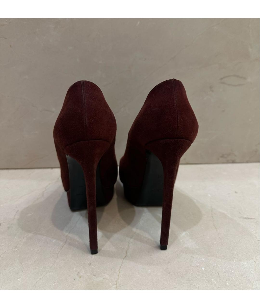 SAINT LAURENT Бордовые замшевые туфли, фото 4