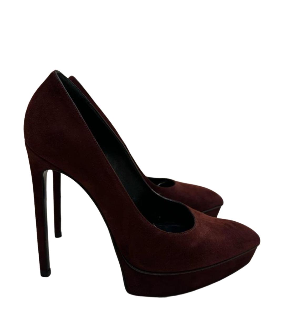 SAINT LAURENT Бордовые замшевые туфли, фото 1