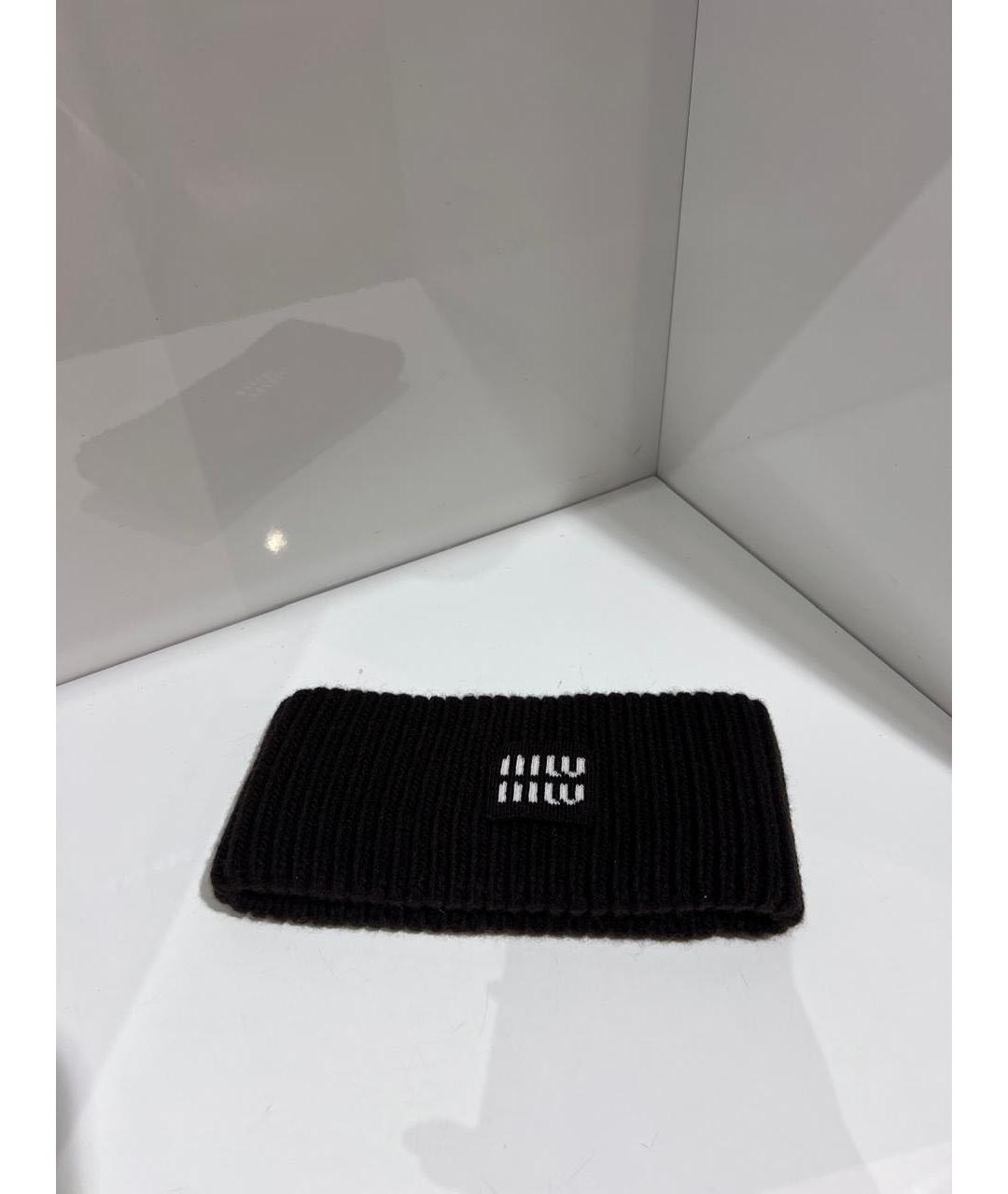 MIU MIU Черная шерстяная повязка на голову, фото 2