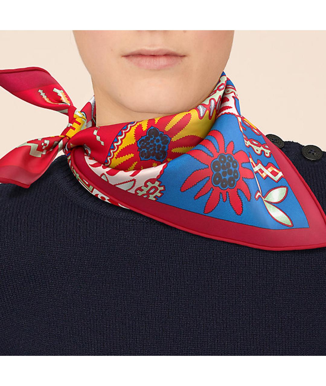 HERMES Красный шелковый шарф, фото 2