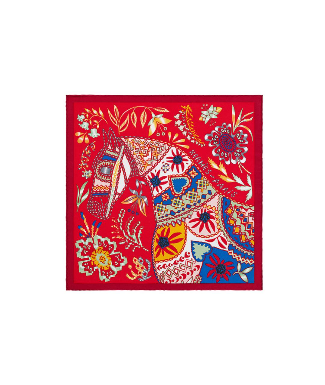 HERMES Красный шелковый шарф, фото 1