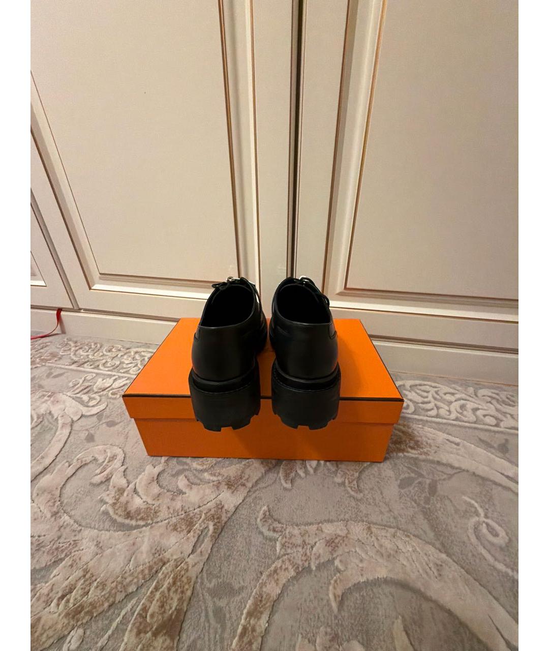 HERMES Черные кожаные брогги и оксфорды, фото 4