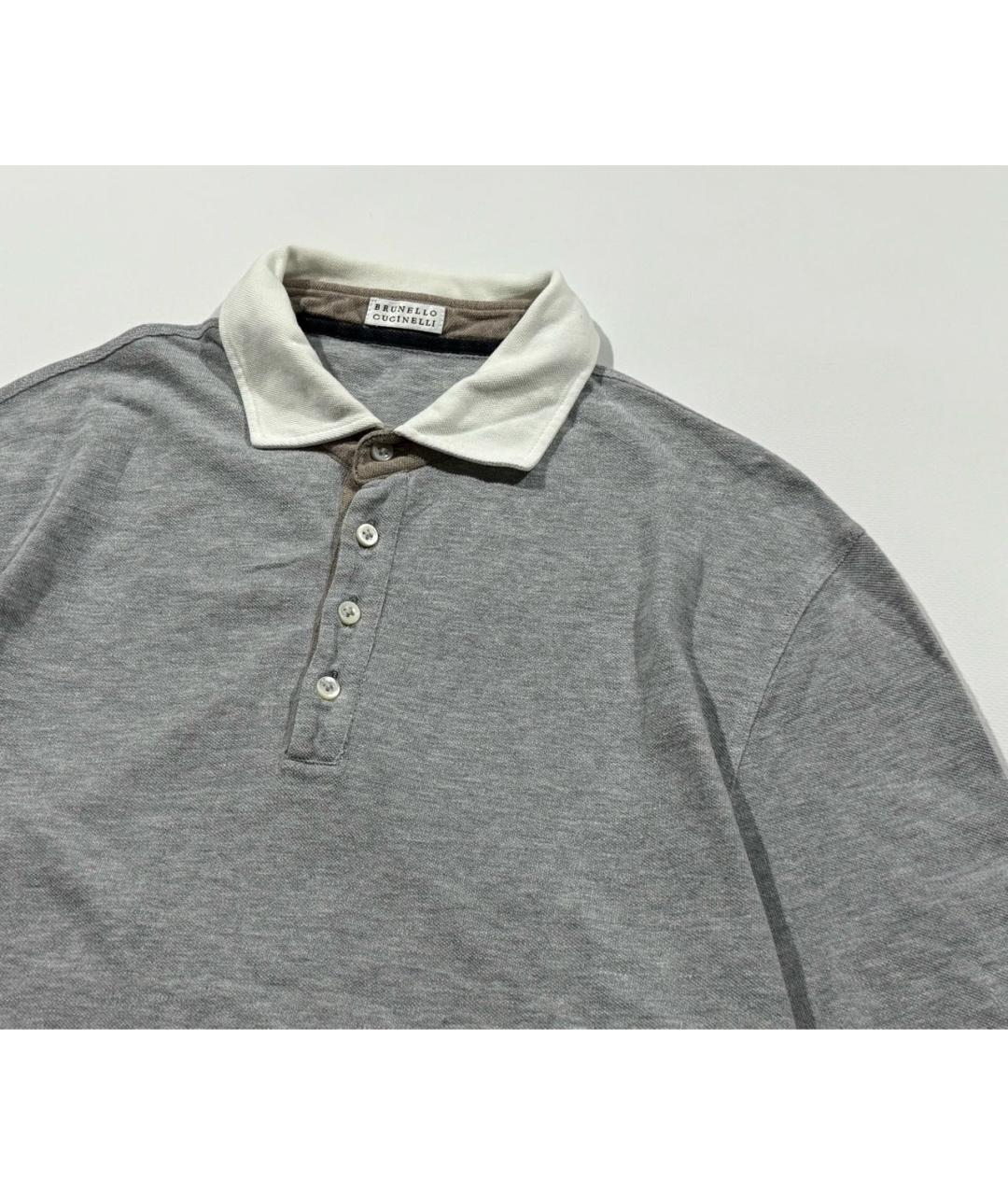 BRUNELLO CUCINELLI Серое хлопковое поло с длинным рукавом, фото 2
