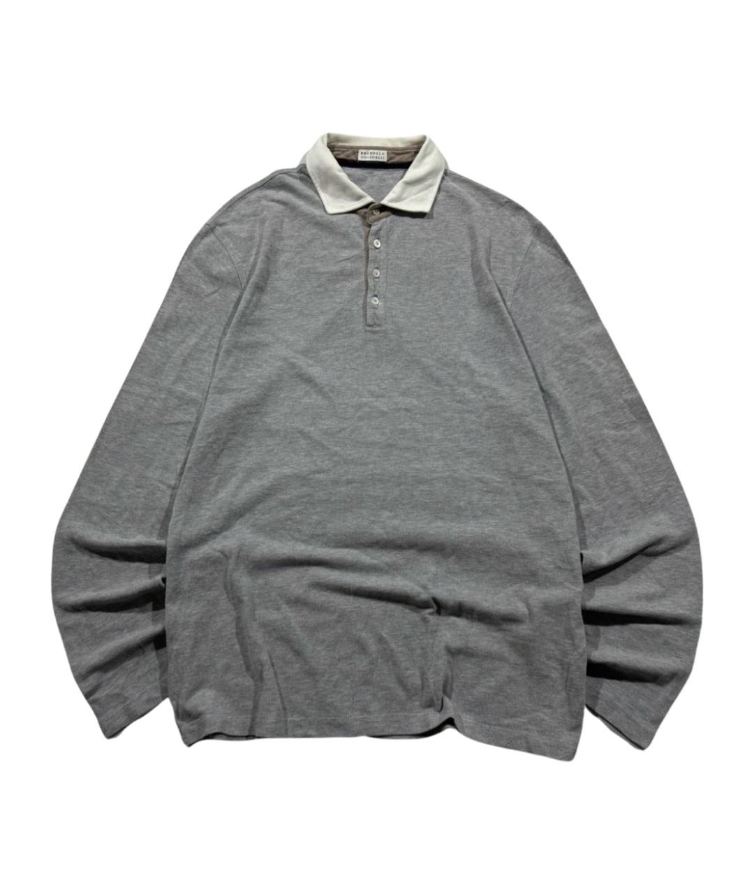 BRUNELLO CUCINELLI Серое хлопковое поло с длинным рукавом, фото 1