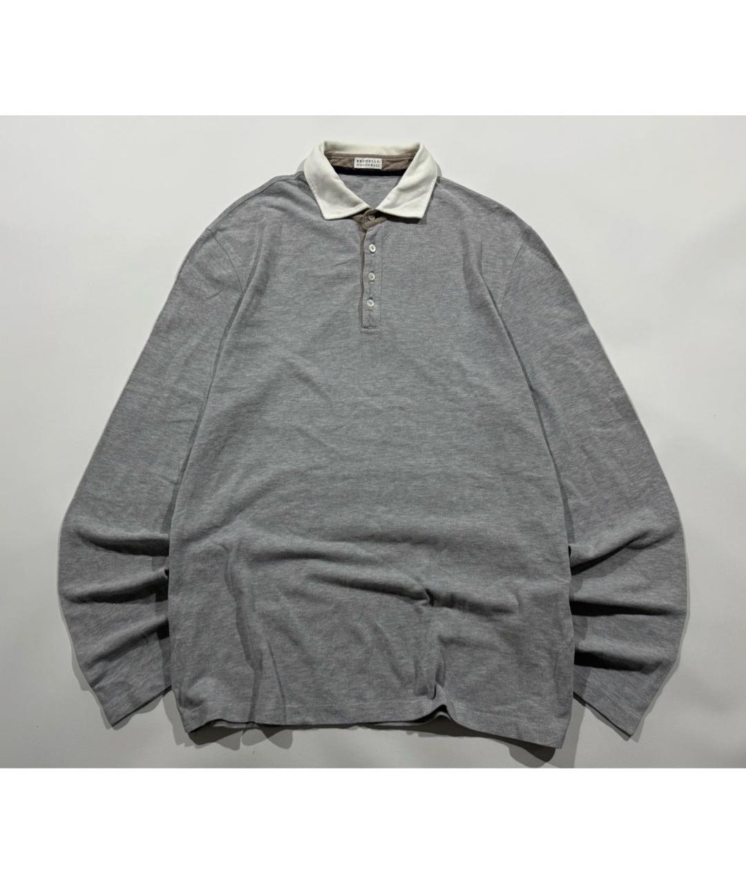 BRUNELLO CUCINELLI Серое хлопковое поло с длинным рукавом, фото 7