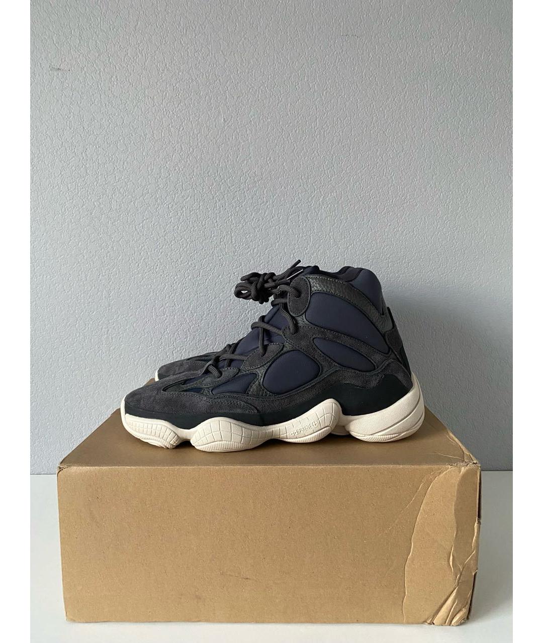 ADIDAS YEEZY Темно-синие замшевые высокие кроссовки / кеды, фото 3