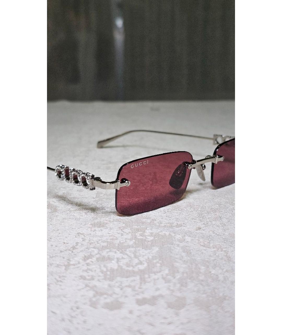 GUCCI Серебряные металлические солнцезащитные очки, фото 2