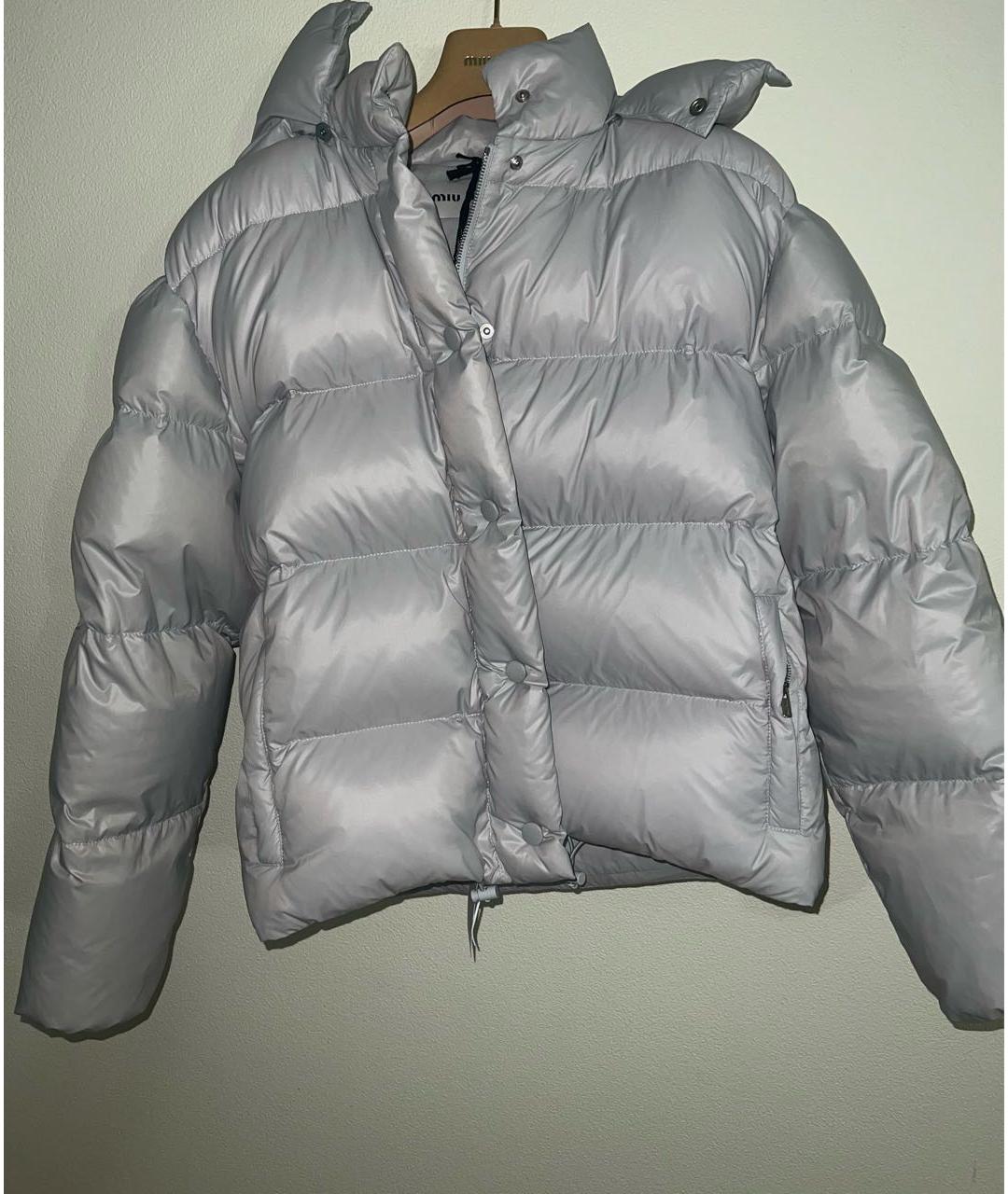 MIU MIU Серый полиэстеровый пуховик, фото 2