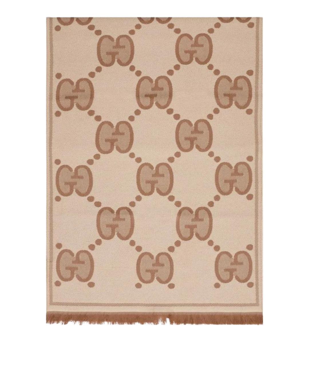 GUCCI Коричневый шерстяной шарф, фото 1