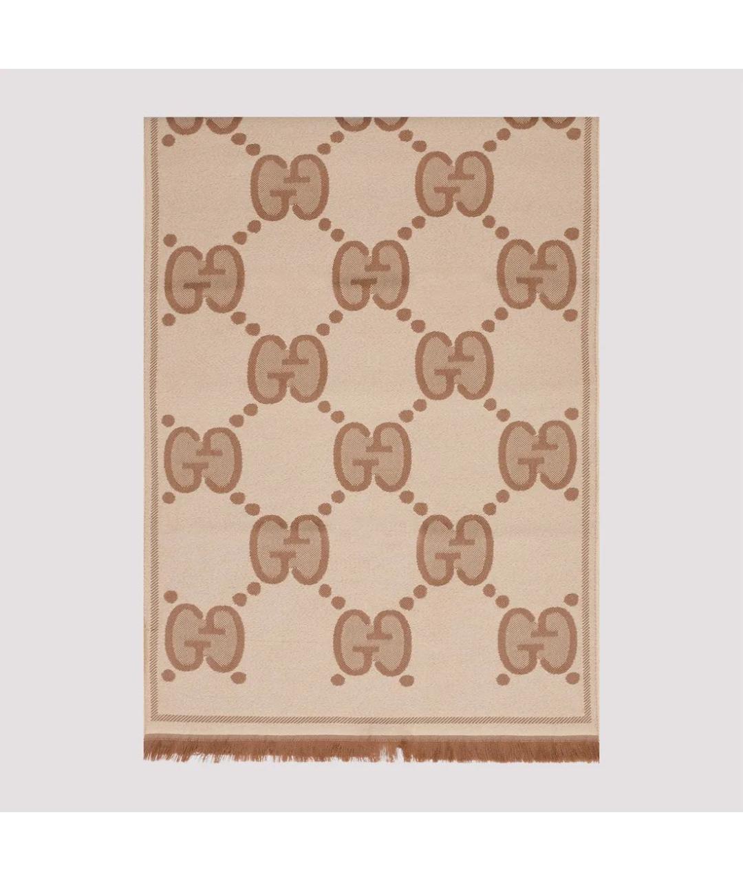 GUCCI Коричневый шерстяной шарф, фото 8