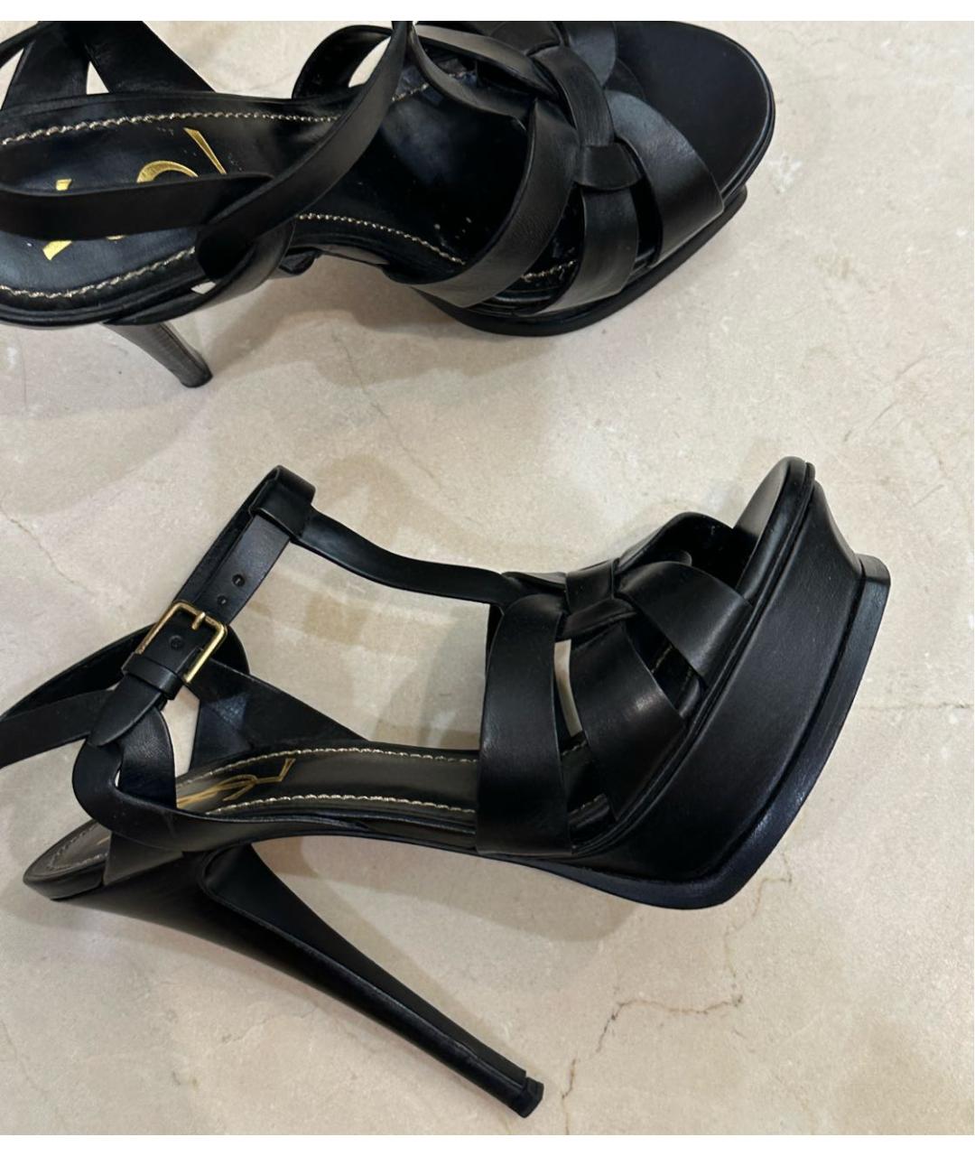 SAINT LAURENT Черные кожаные босоножки, фото 5