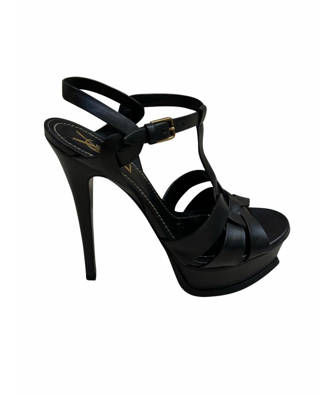 SAINT LAURENT Черные кожаные босоножки, фото 1