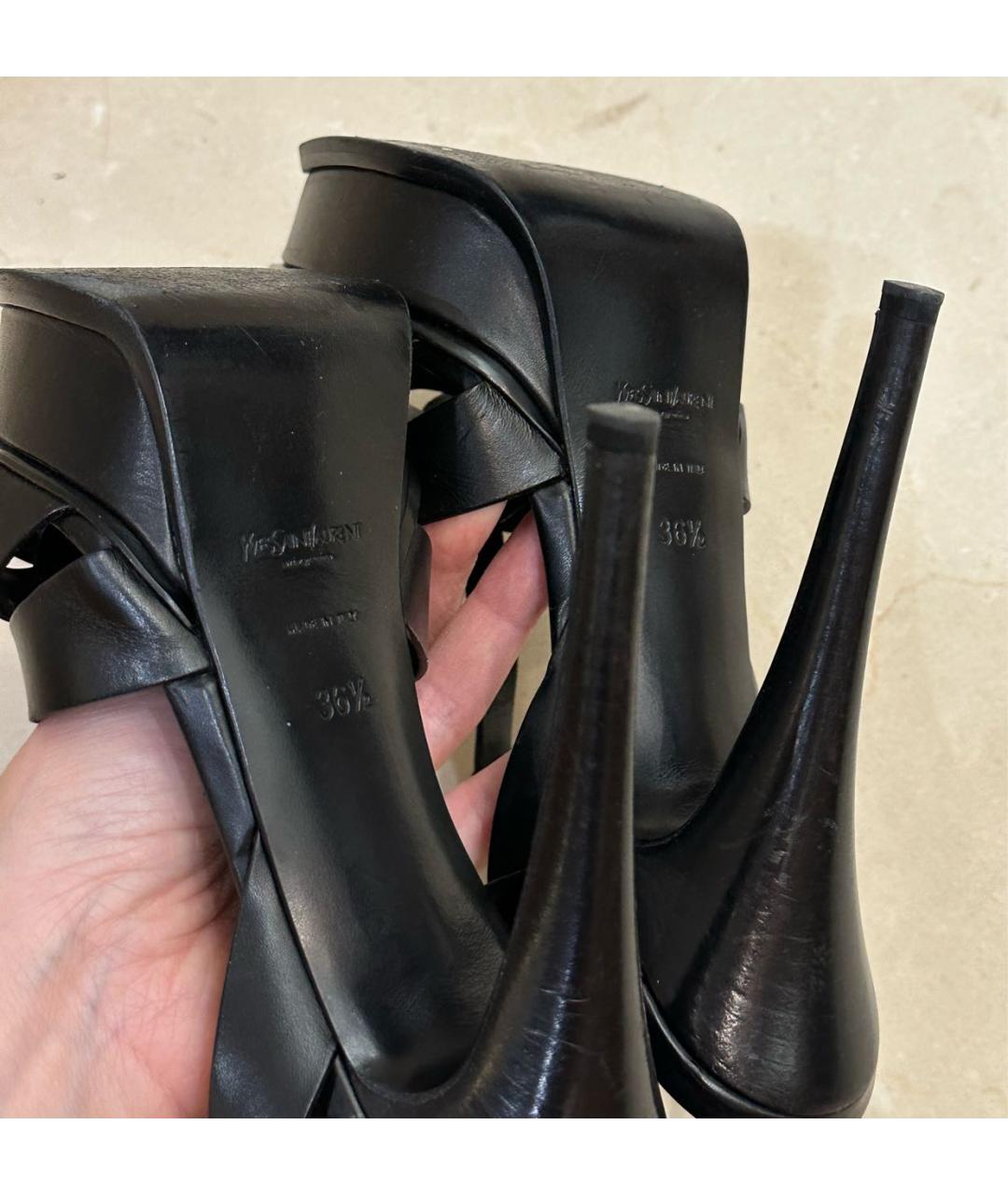 SAINT LAURENT Черные кожаные босоножки, фото 6