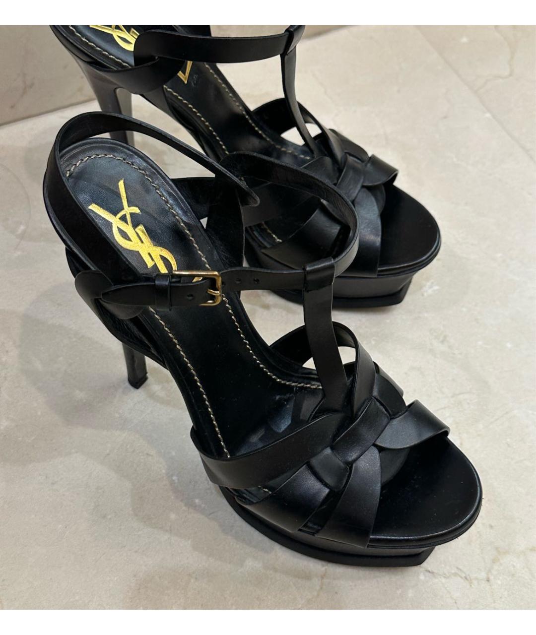 SAINT LAURENT Черные кожаные босоножки, фото 7