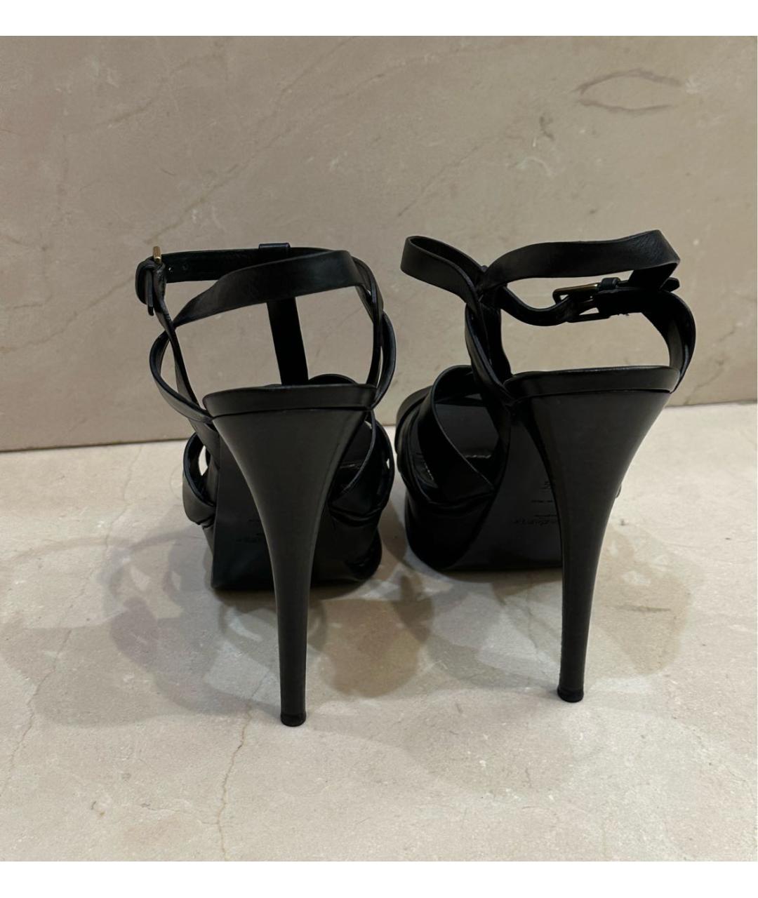SAINT LAURENT Черные кожаные босоножки, фото 4